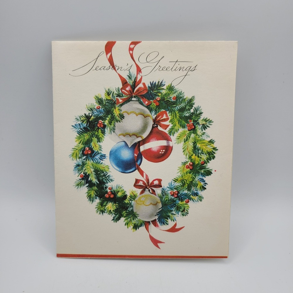 Vintage American Greetings Christmas Card Season's Greetings Ornament Wreath